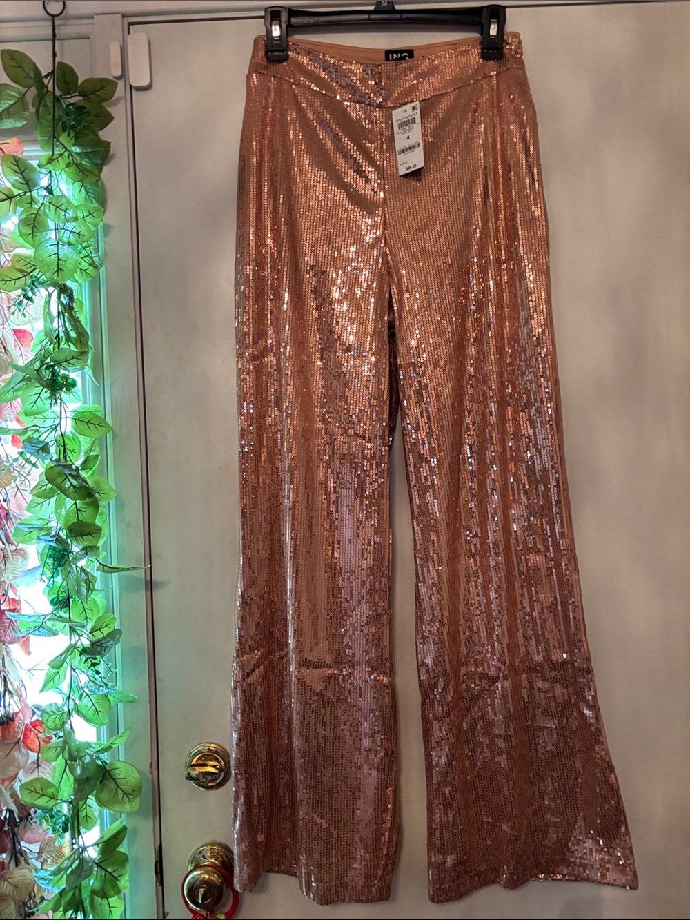 INC International Concepts Rose Gold Sequin Wide-Leg Pants